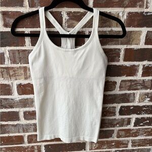 Lululemon Cream Ribbed Power Y Tank Size 6 Built-in Bra